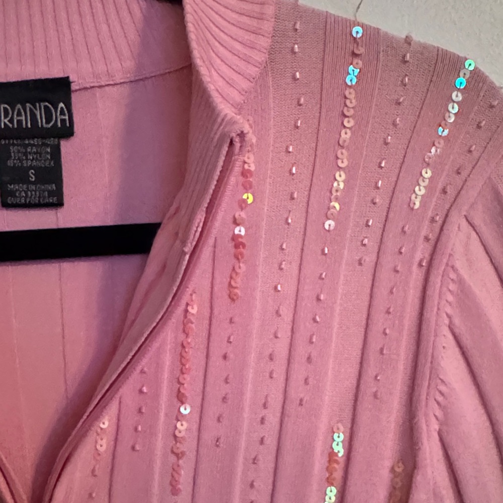 Baranda Pink Ribbed Sequined Sweater - Picture 3 of 5